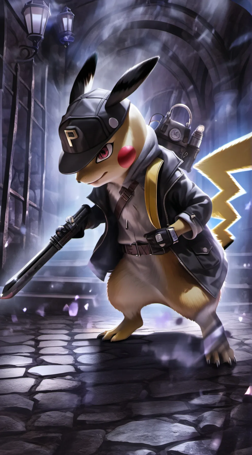 ai character: Agent Pikachu  background
