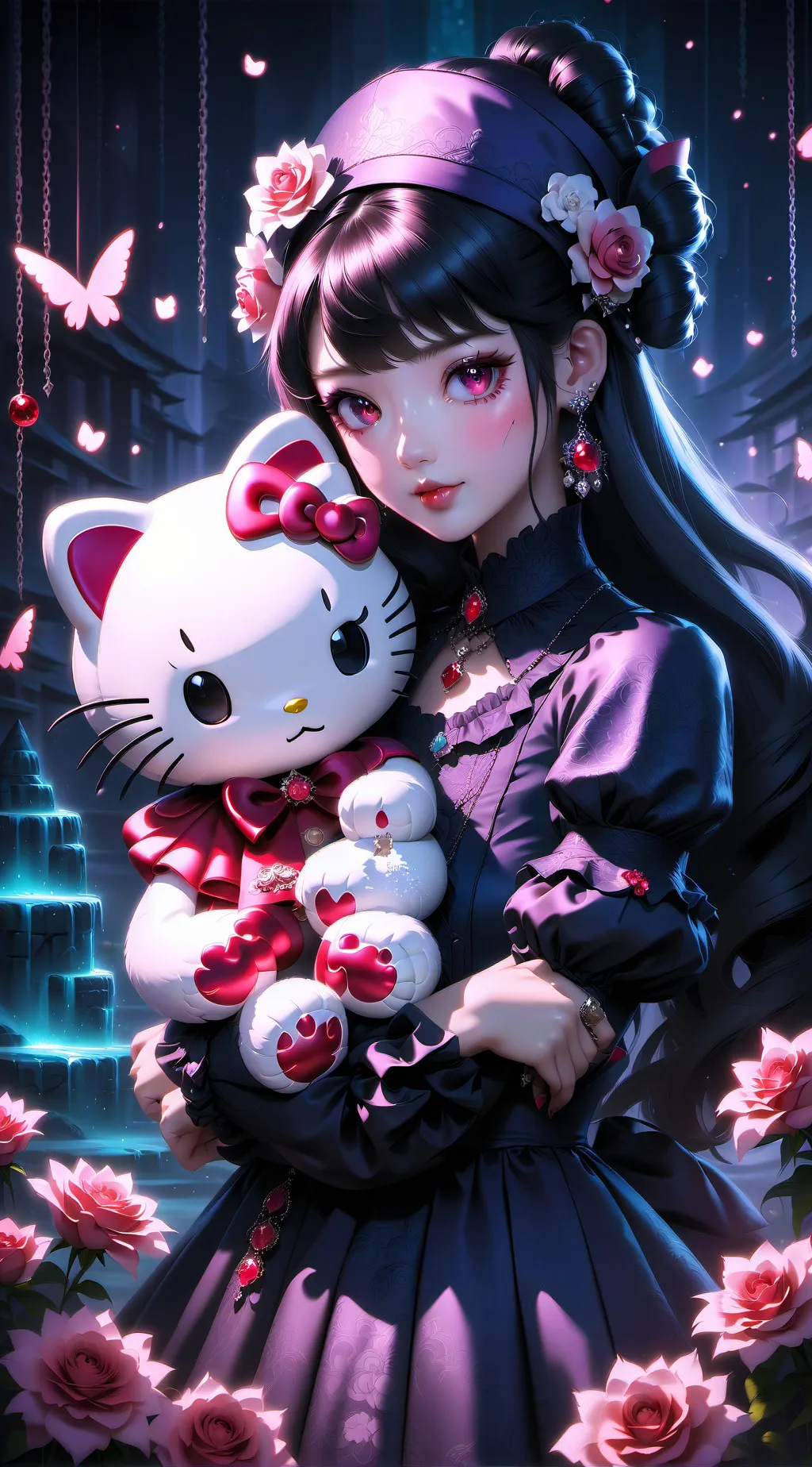 ai character: a hello kitty girl background