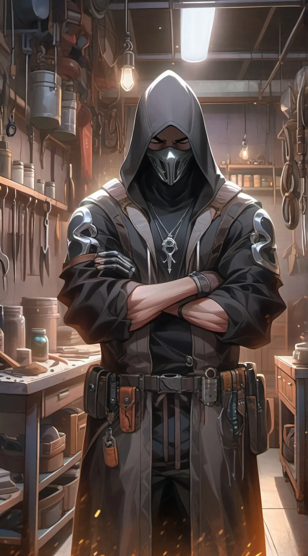 ai character: mysteriou mask man background