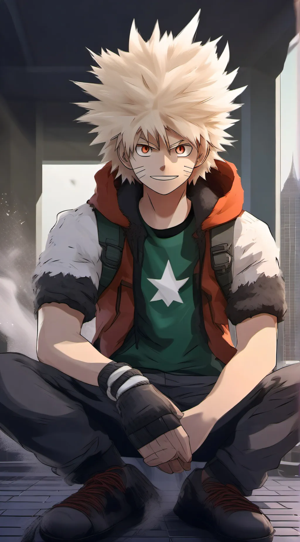 ai character: Mha water falls background