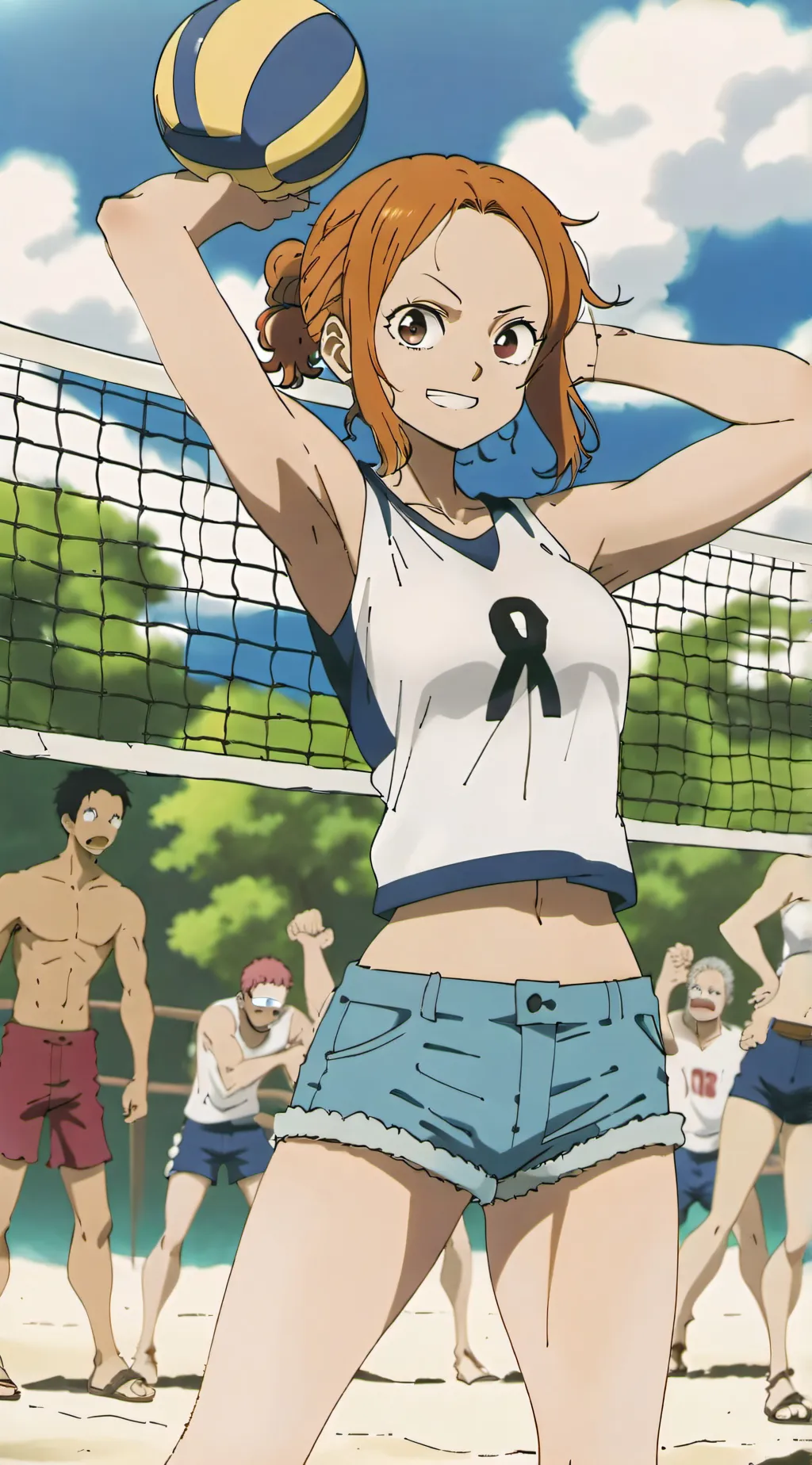 ai character: Beach day for crew background