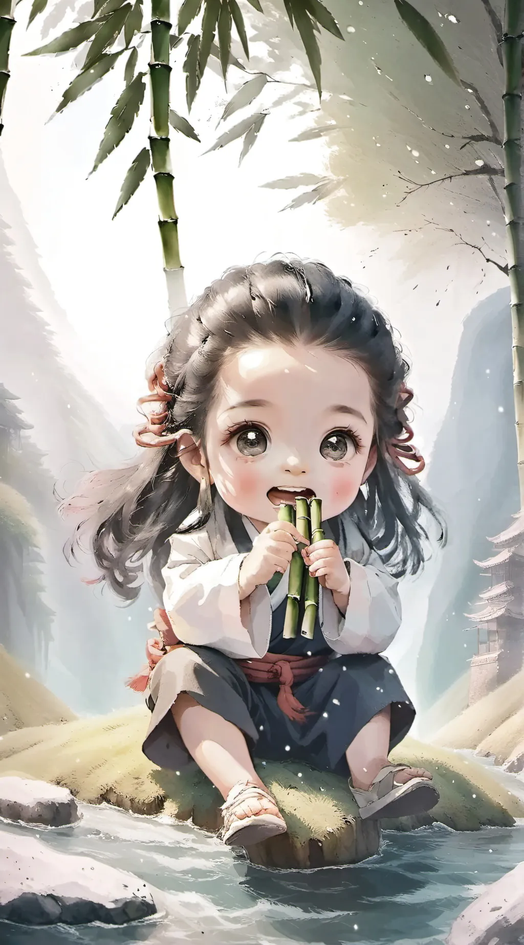 ai character: baby Nezuko  background
