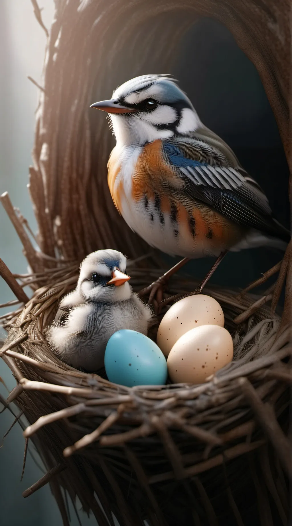 ai character: bird family  background
