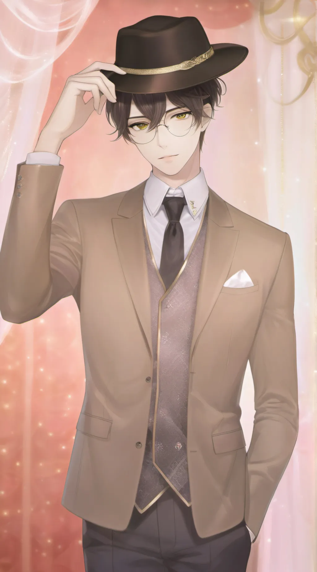 ai character: brown suit cameram background