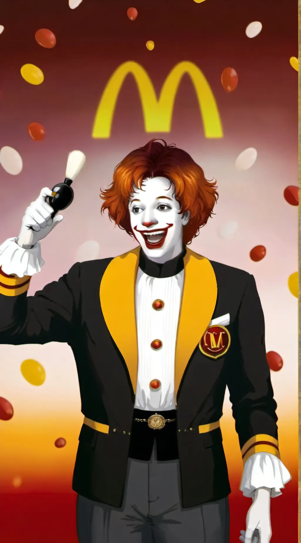 ai character: Ronald McDonald  background