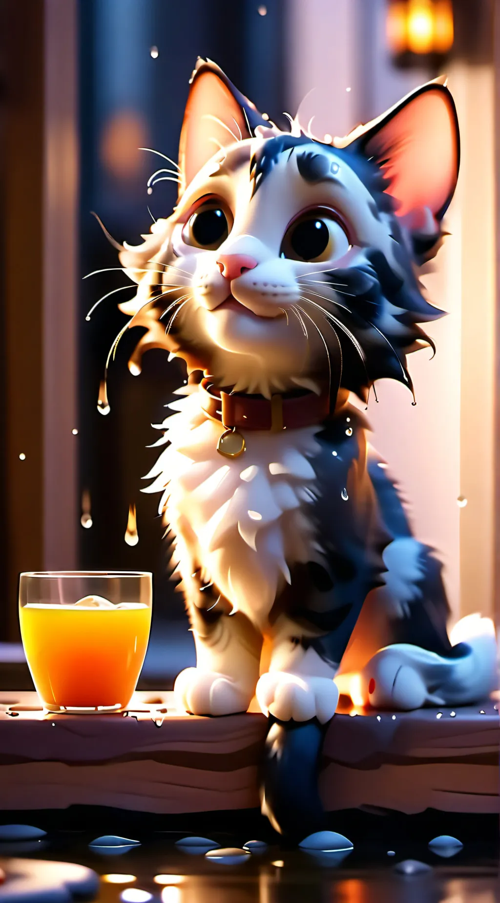 ai character: Cat fell in water background