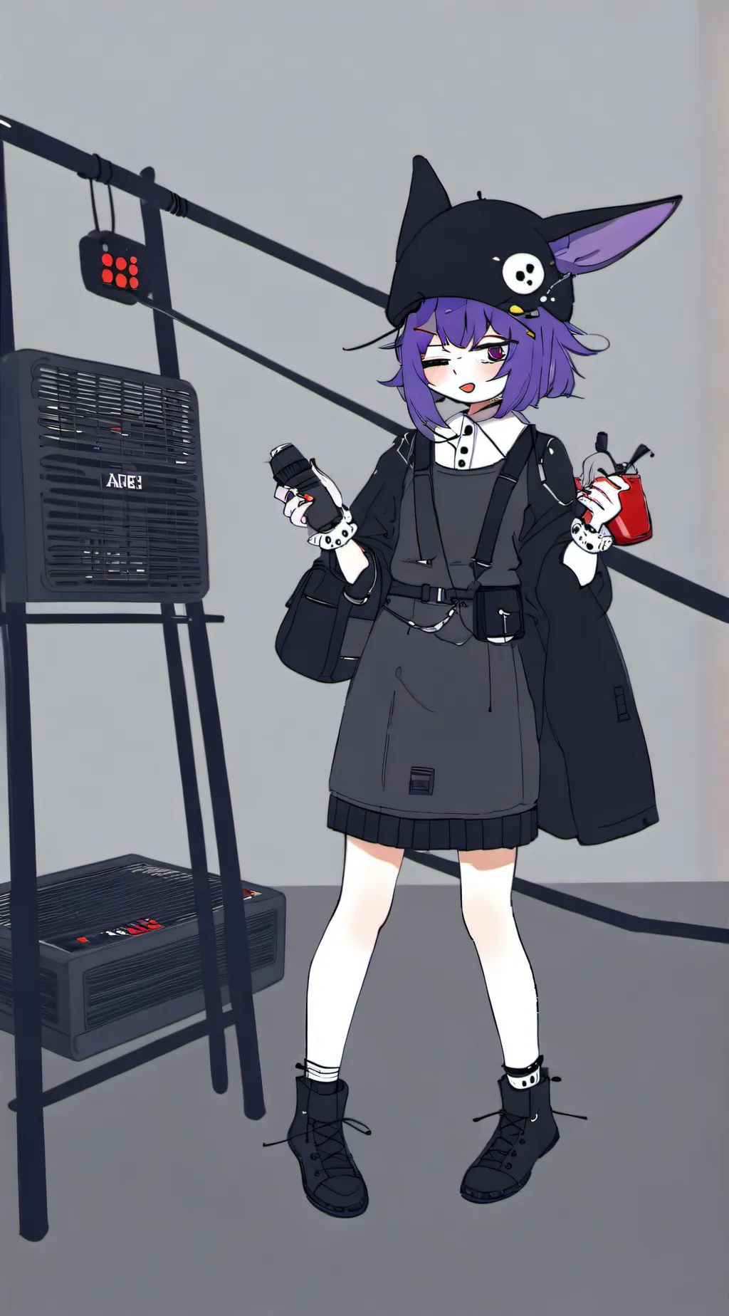 ai character: purpel from rainbo background