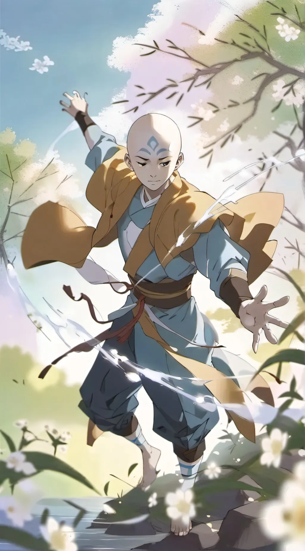ai character: Aang, Katara, Soka background