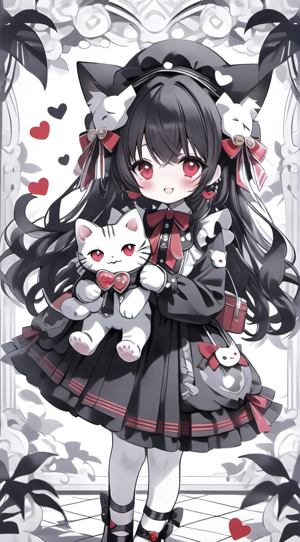 ai character: uwu cat red black  background
