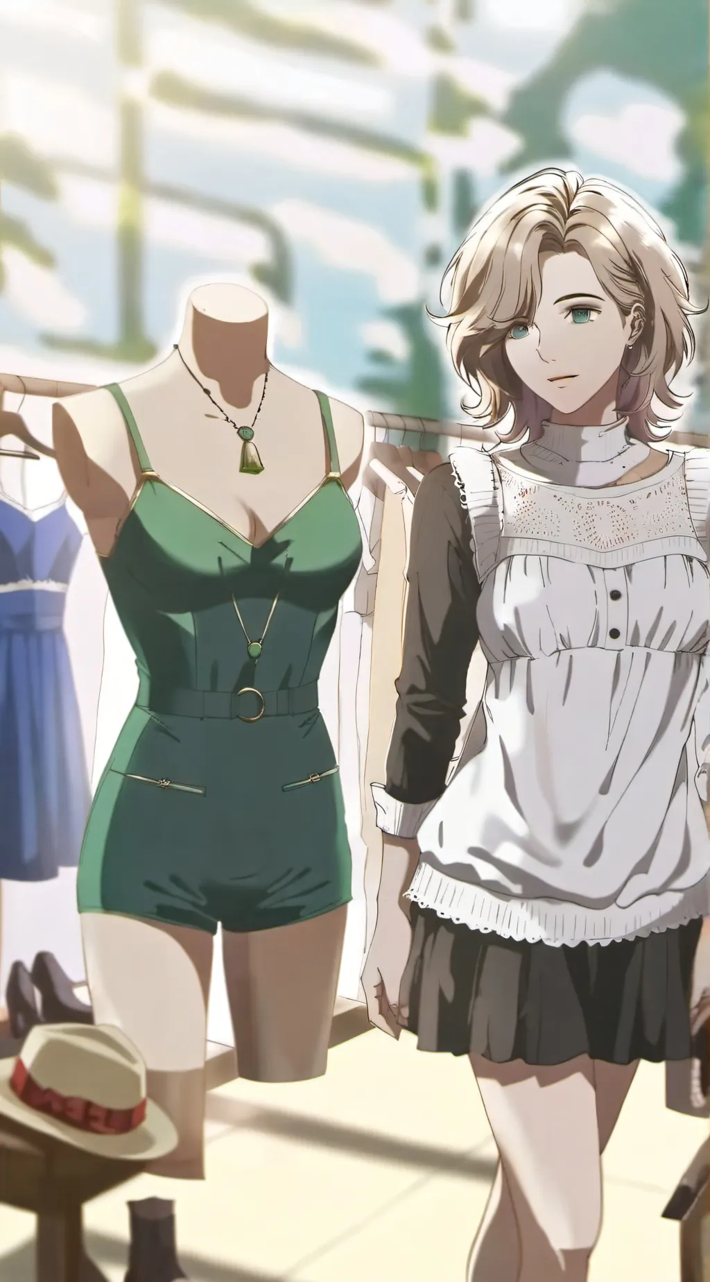 ai character: bathing suit background