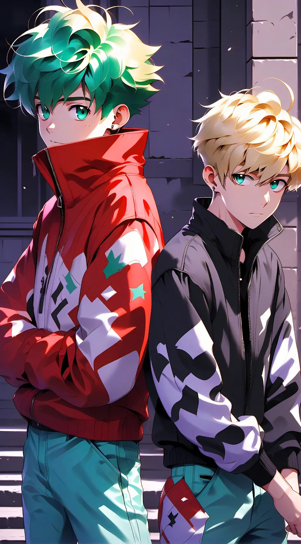 ai character: Bakugo and deku background