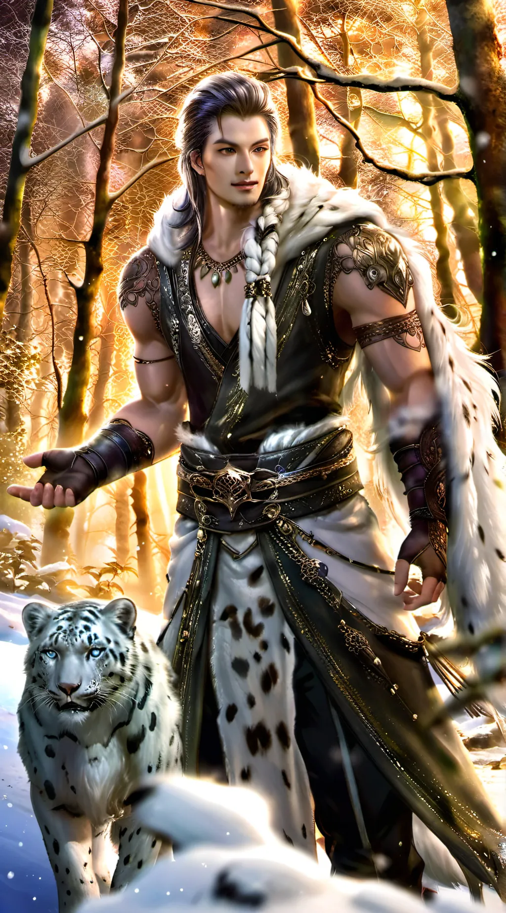 ai character: Snow Leopard  background