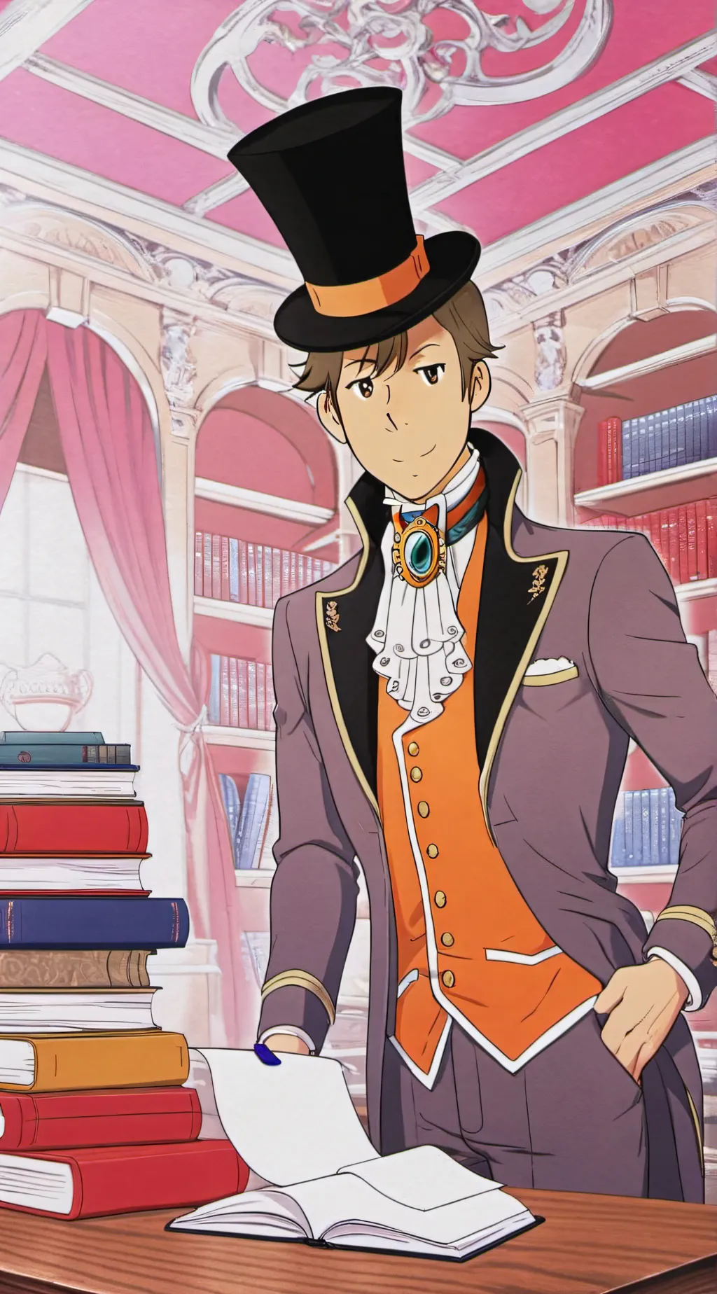 ai character: Professor Layton  background