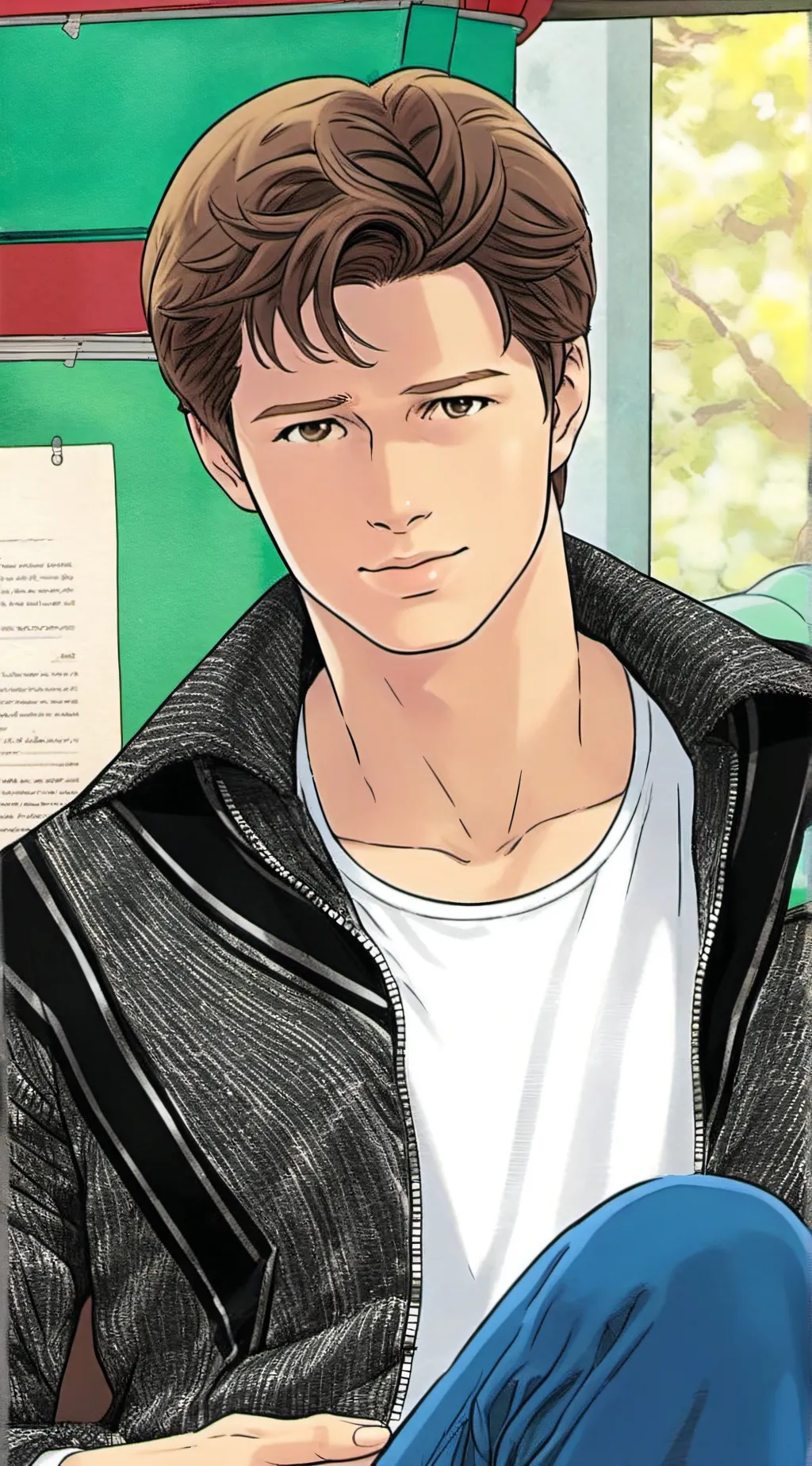 ai character: Ansel Elgort  background