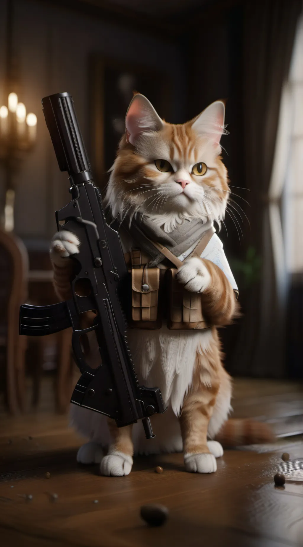 ai character: Soilder cat background