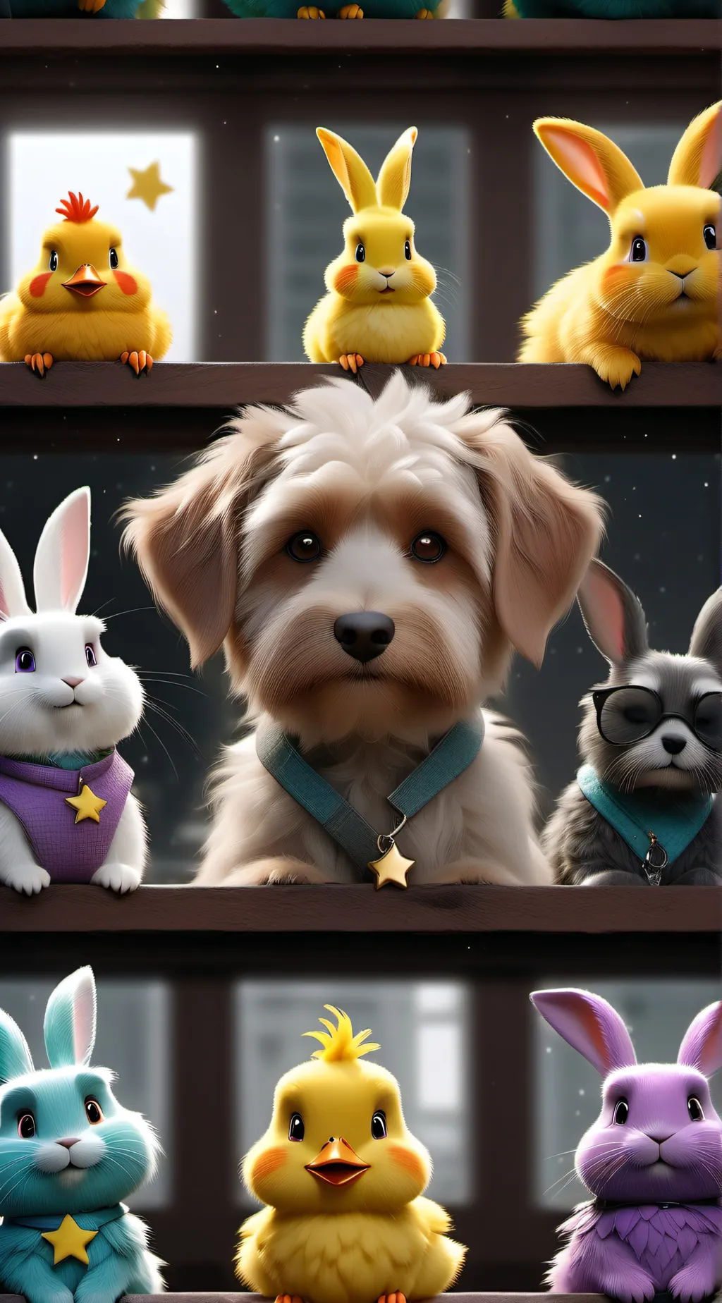 ai character: Smiling critters background