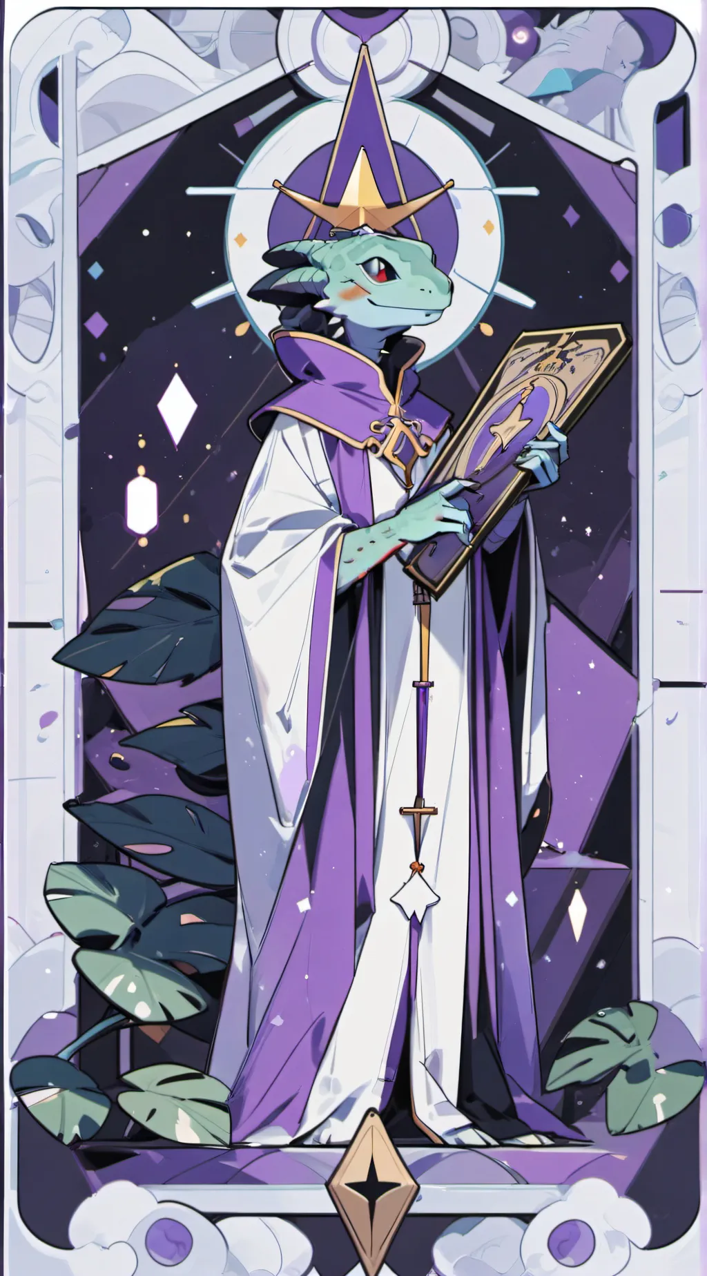 ai character: Ancient wise lizar background