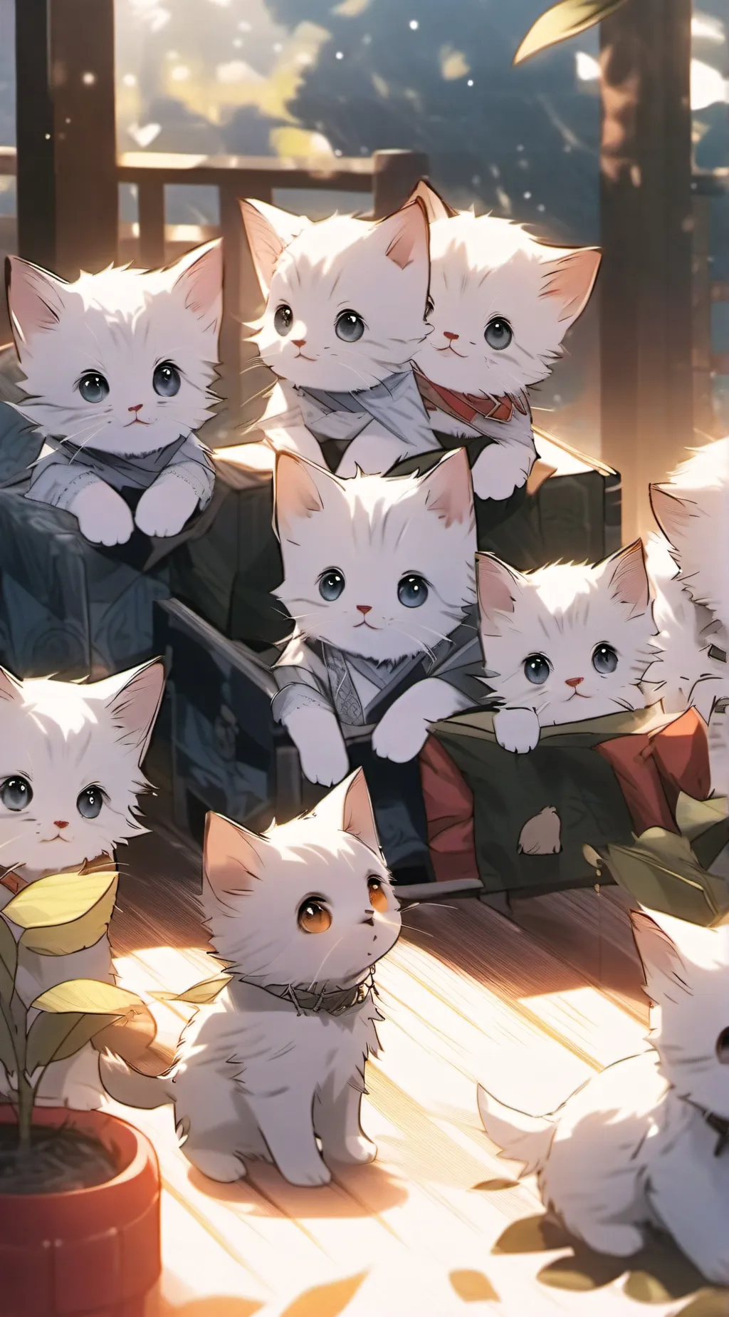 ai character: 10 kittens  background