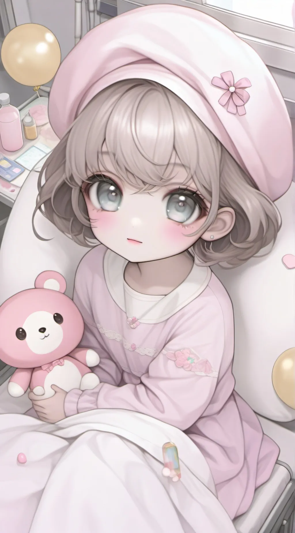 ai character: girl with cancer  background