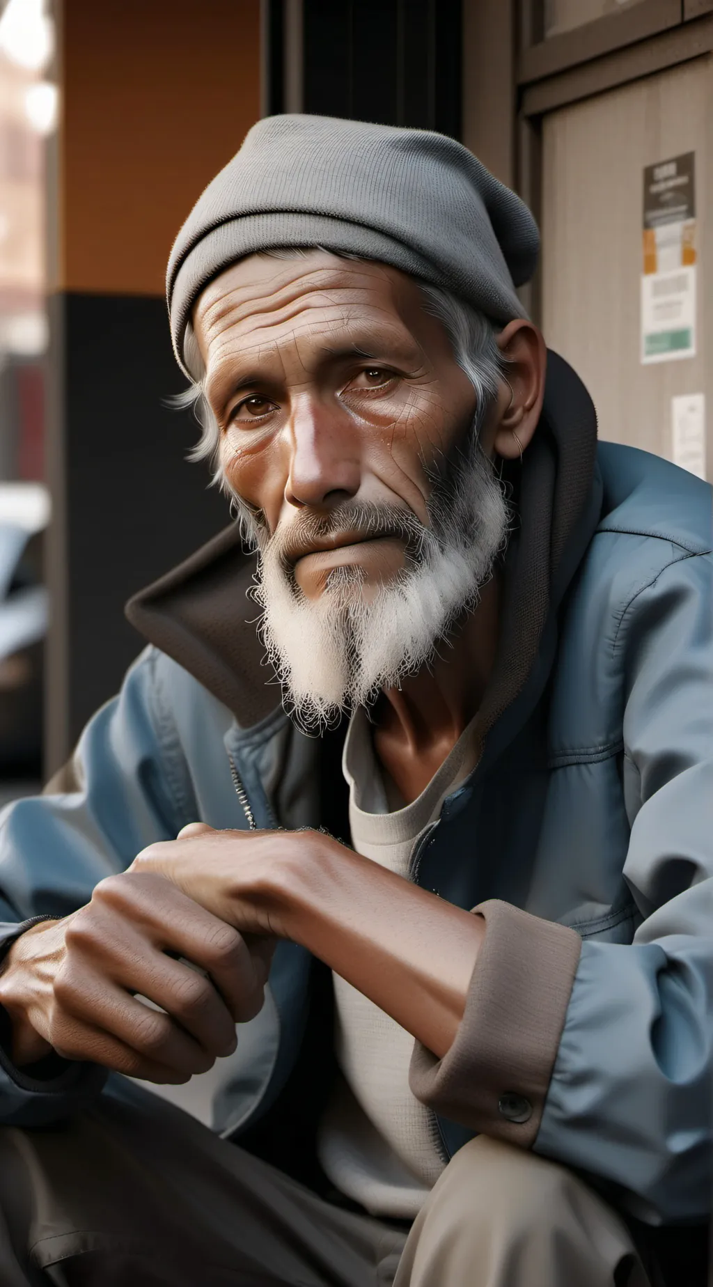 ai character: homeless man background
