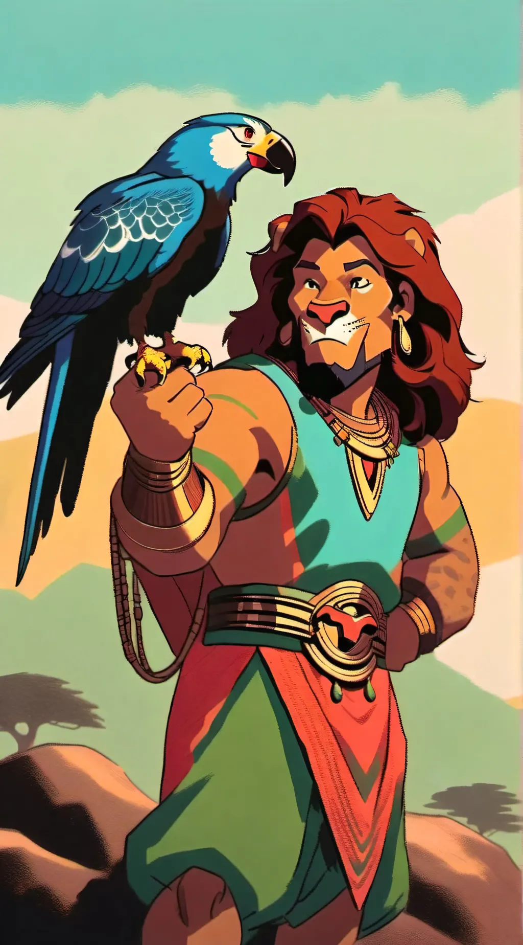 ai character: mufasa and Zazu  background