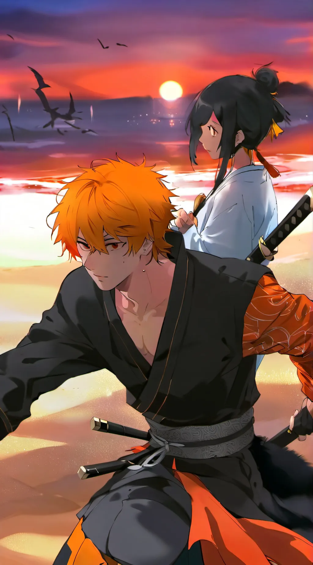 ai character: Demon slayer beach background