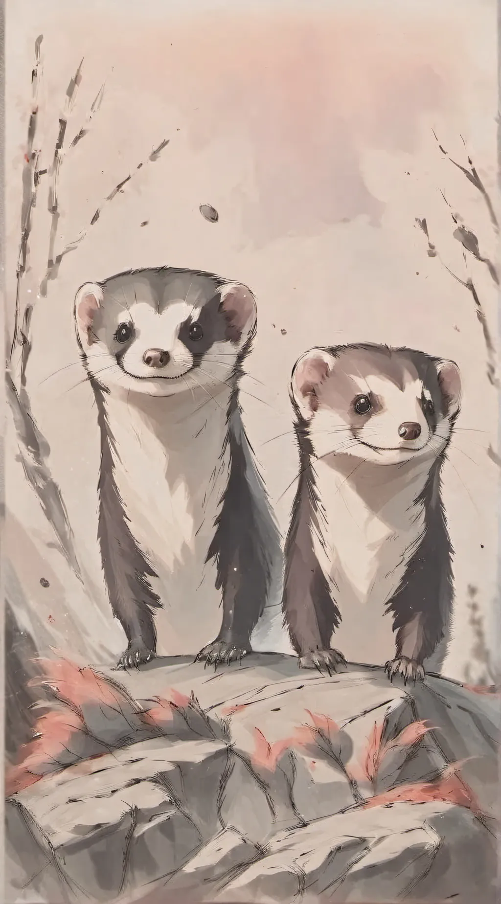 ai character: 2 loving ferrets  background