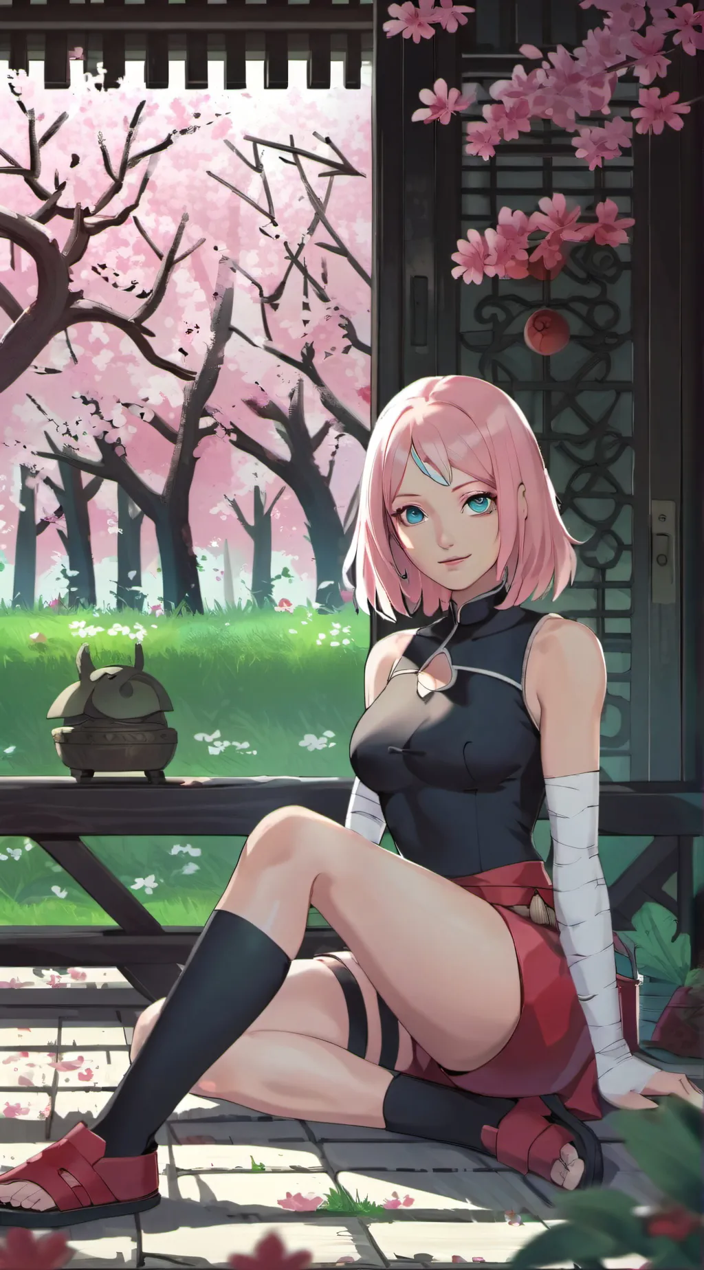 ai character: hypnotized Sakura background