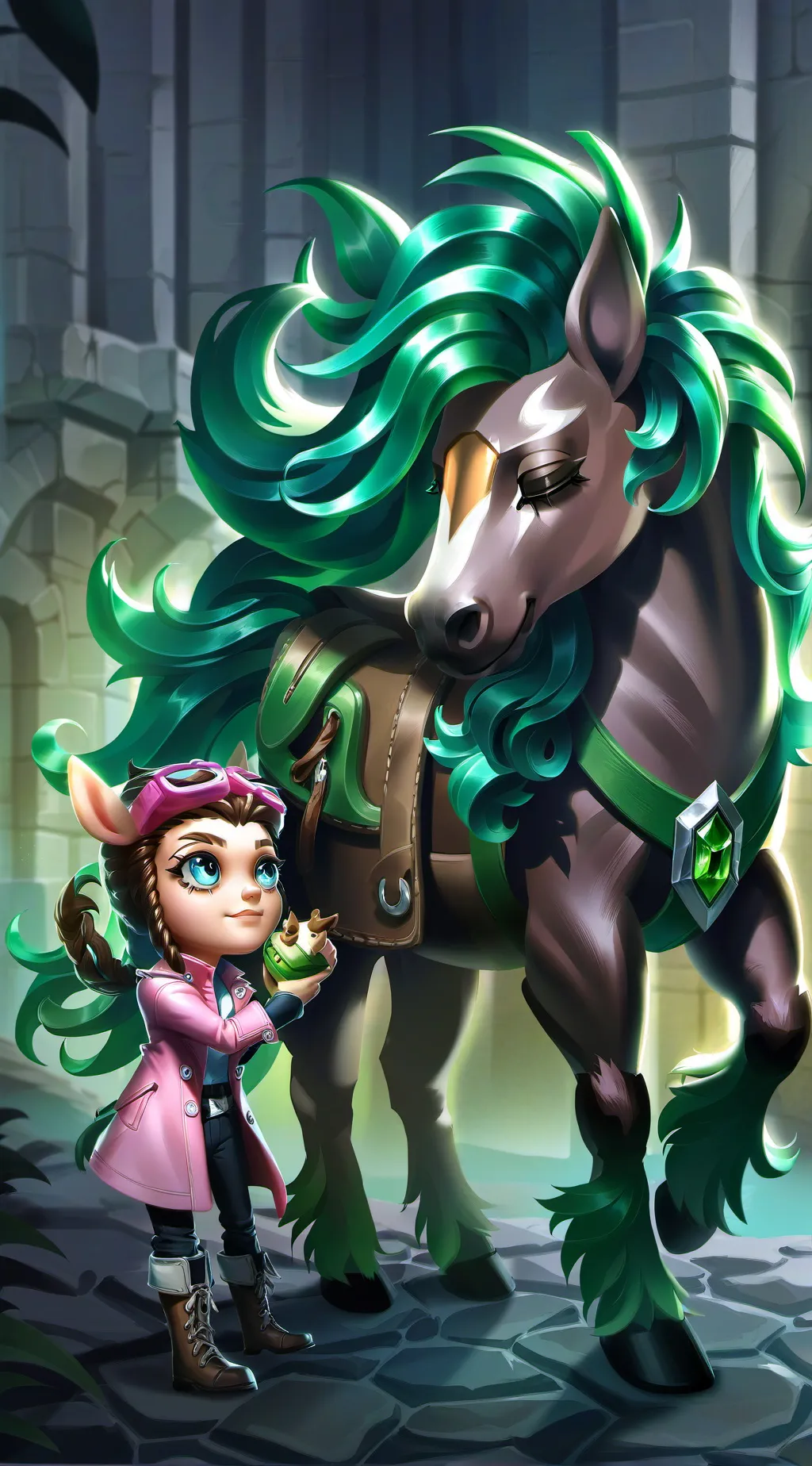 ai character: watermelon an foal background