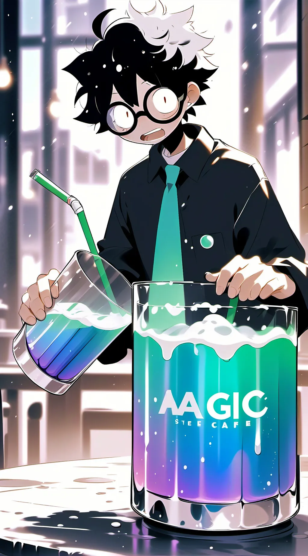 ai character: sus cafe  background