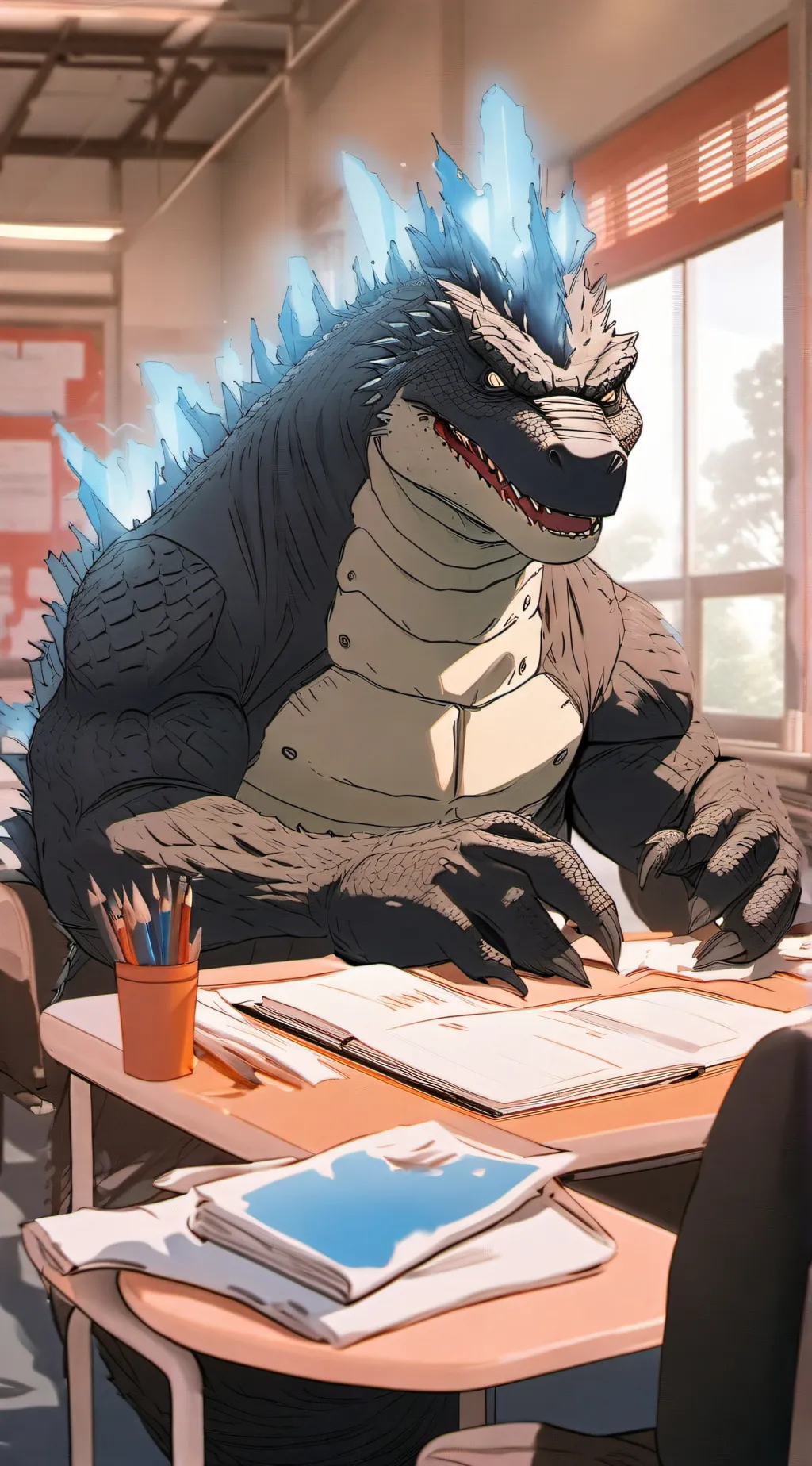 ai character: kaiju school! background