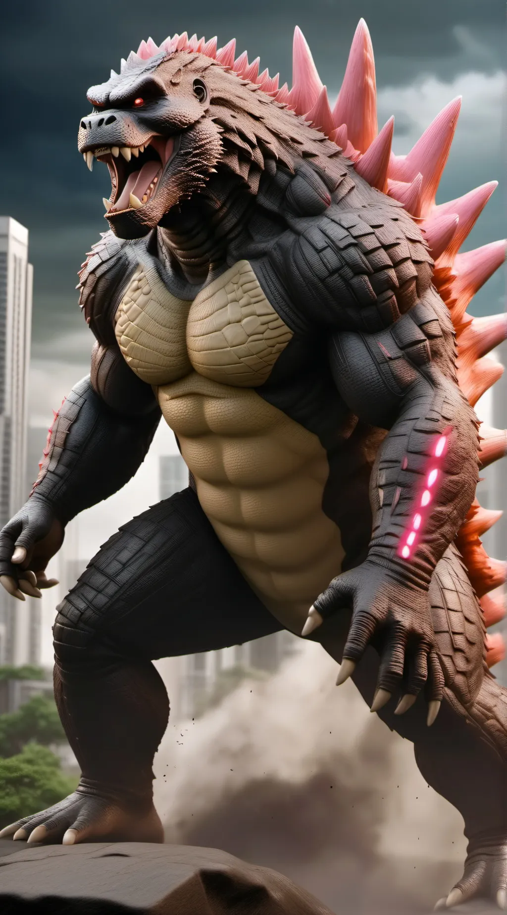 ai character: Godzilla evolved  background