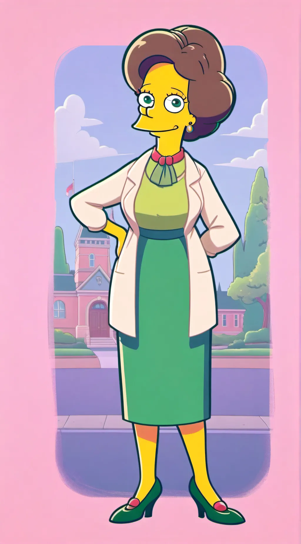 ai character: Edna Krabappel background