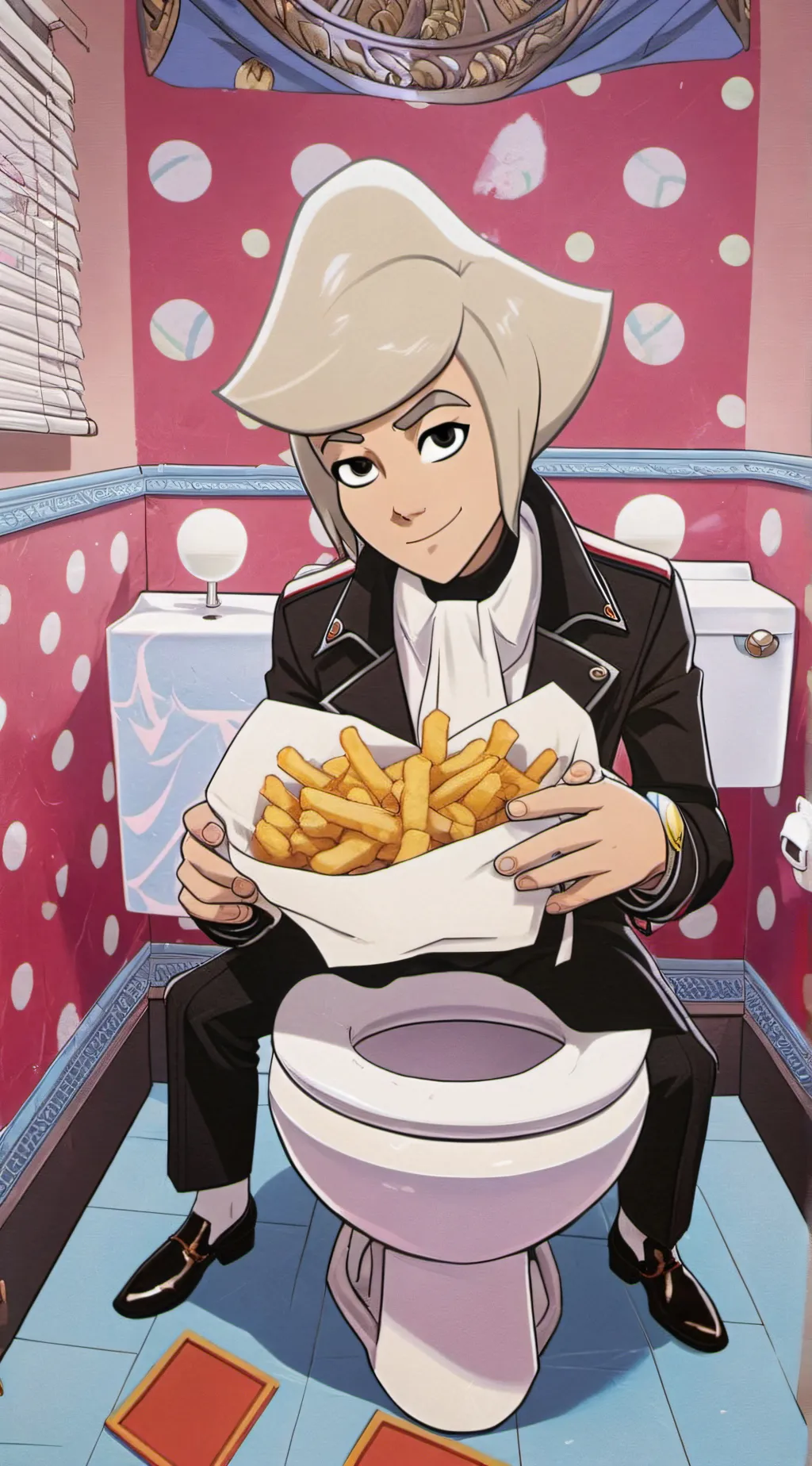 ai character: michel des toilett background