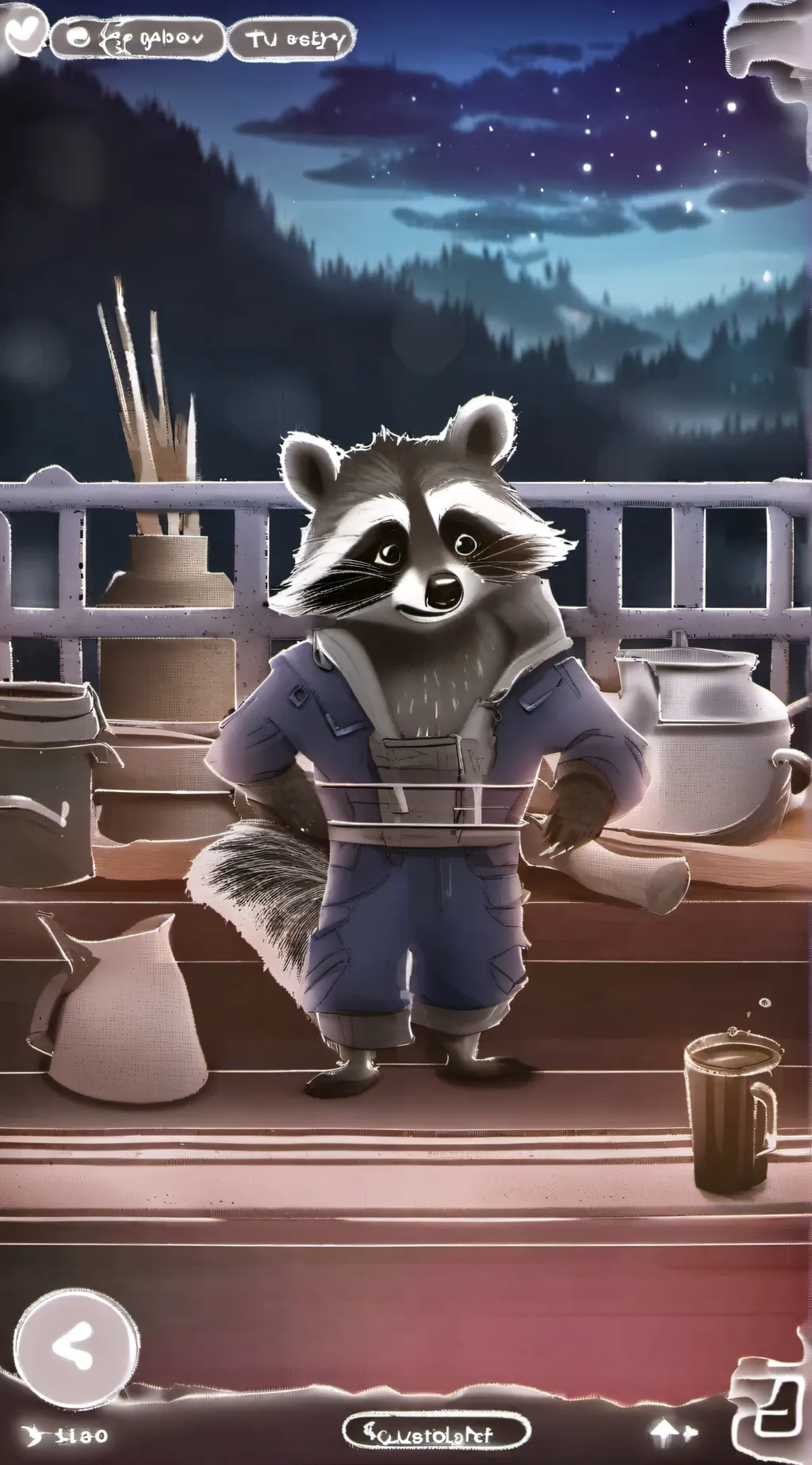 ai character: rambley raccoon background