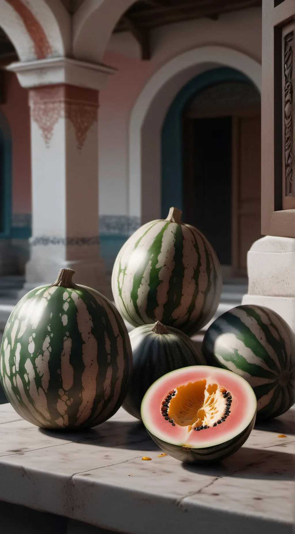 ai character: melon and sunny background