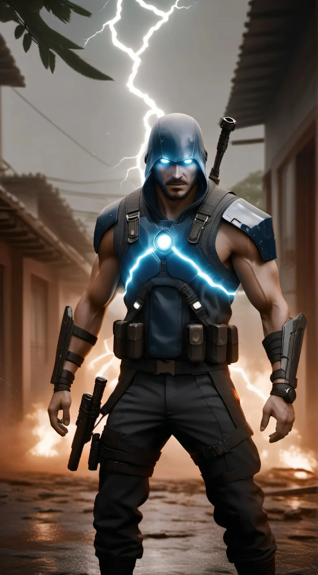 ai character: Blue lighting  background