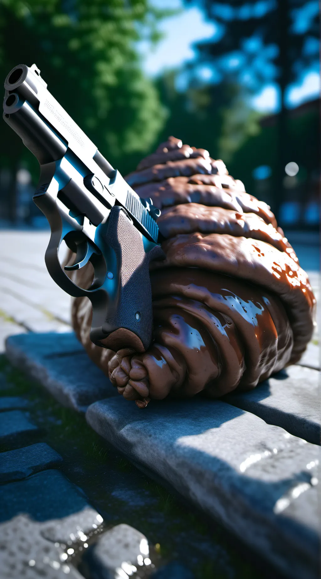ai character: a talking terd gun background