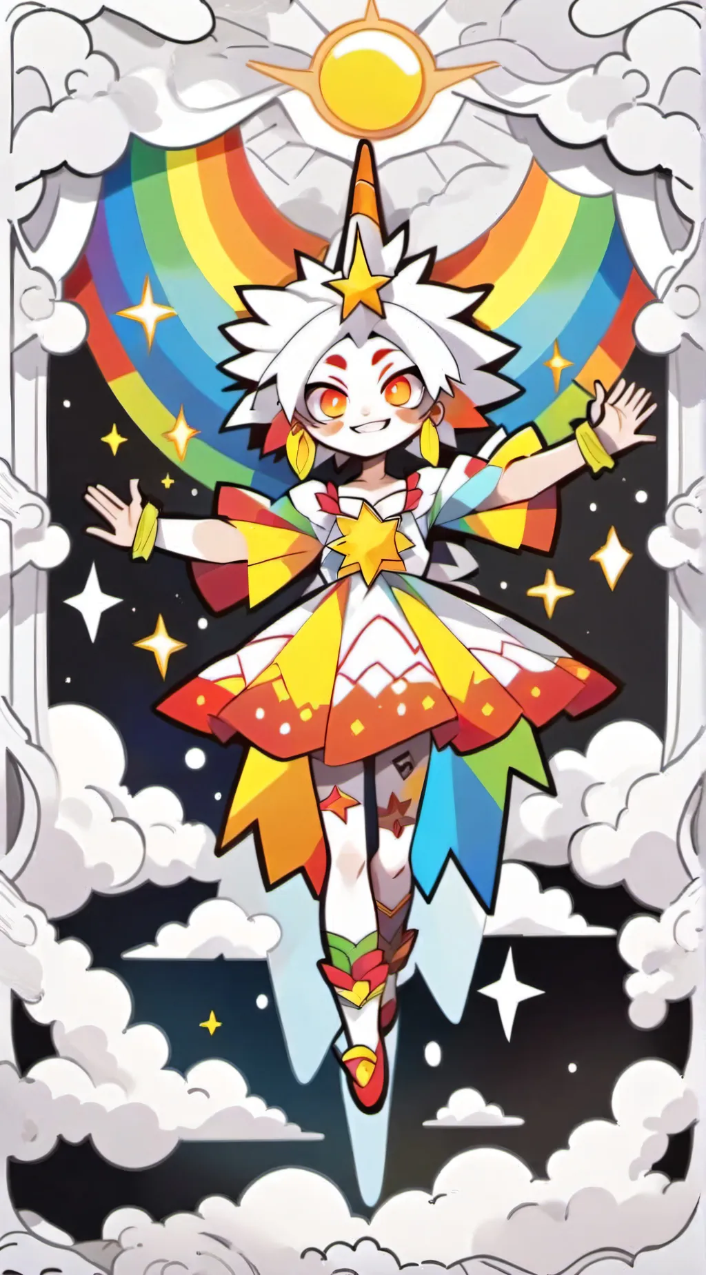 ai character: rainbow background