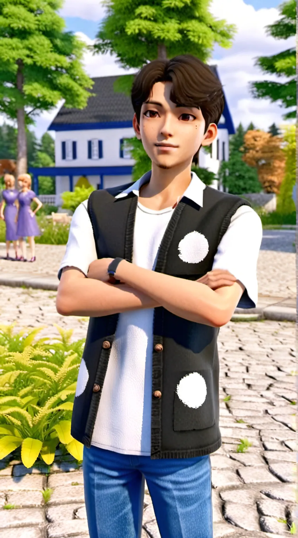 ai character: Boy tv woman  background