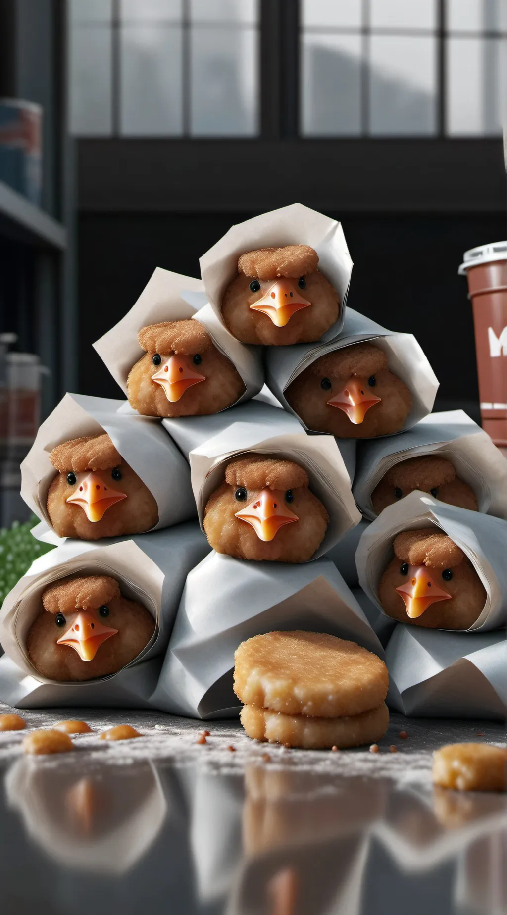ai character: chiken nuggets  background
