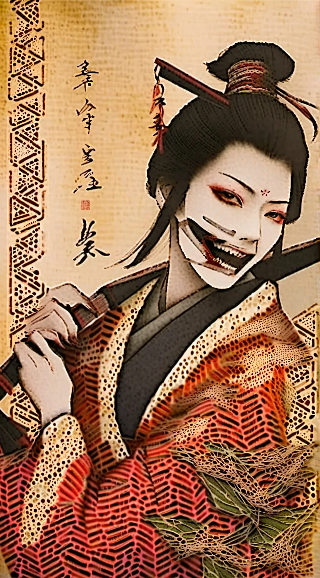 ai character: Kuchisake onna background