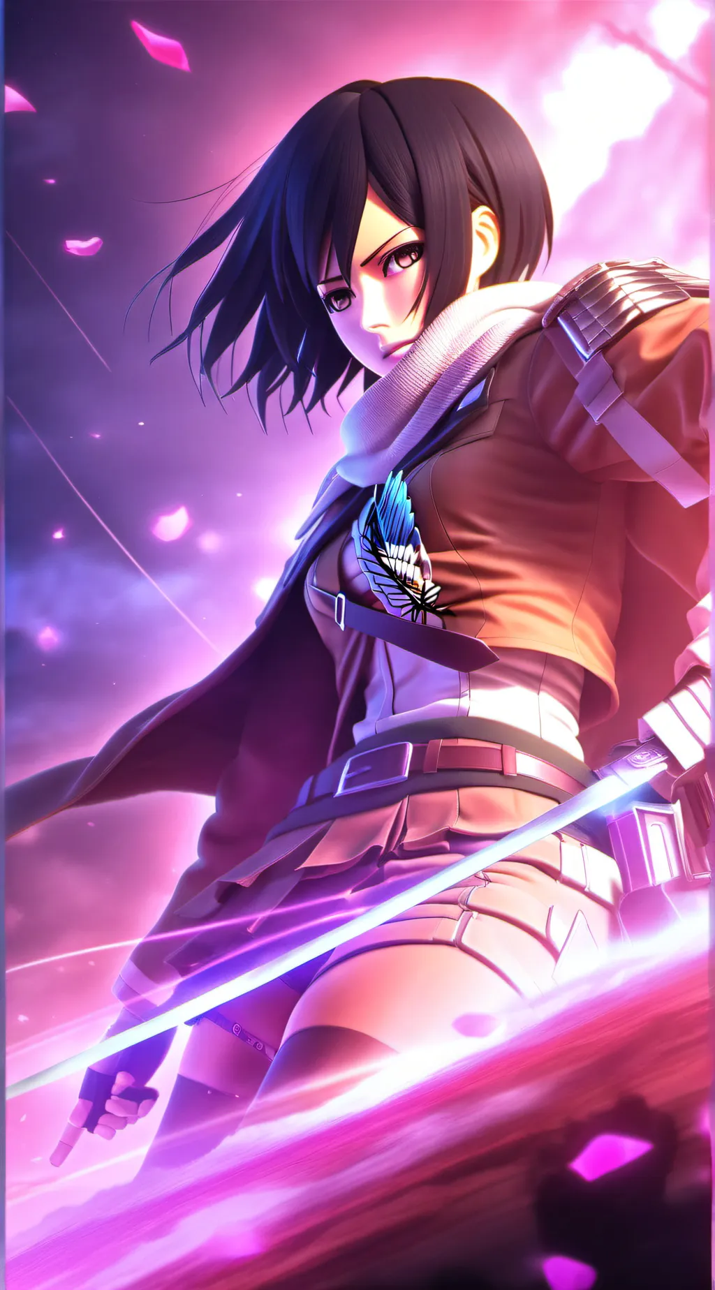 ai character: Giantess mikasa background