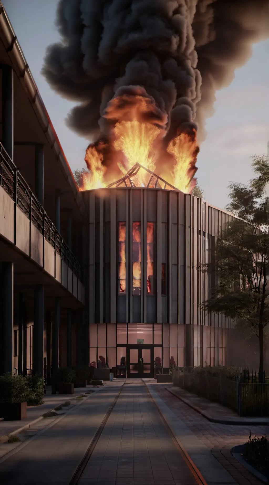 ai character: School Fire background