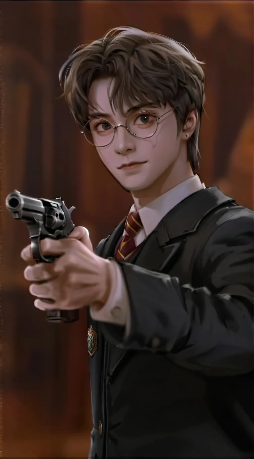 ai character: harry with a gun background