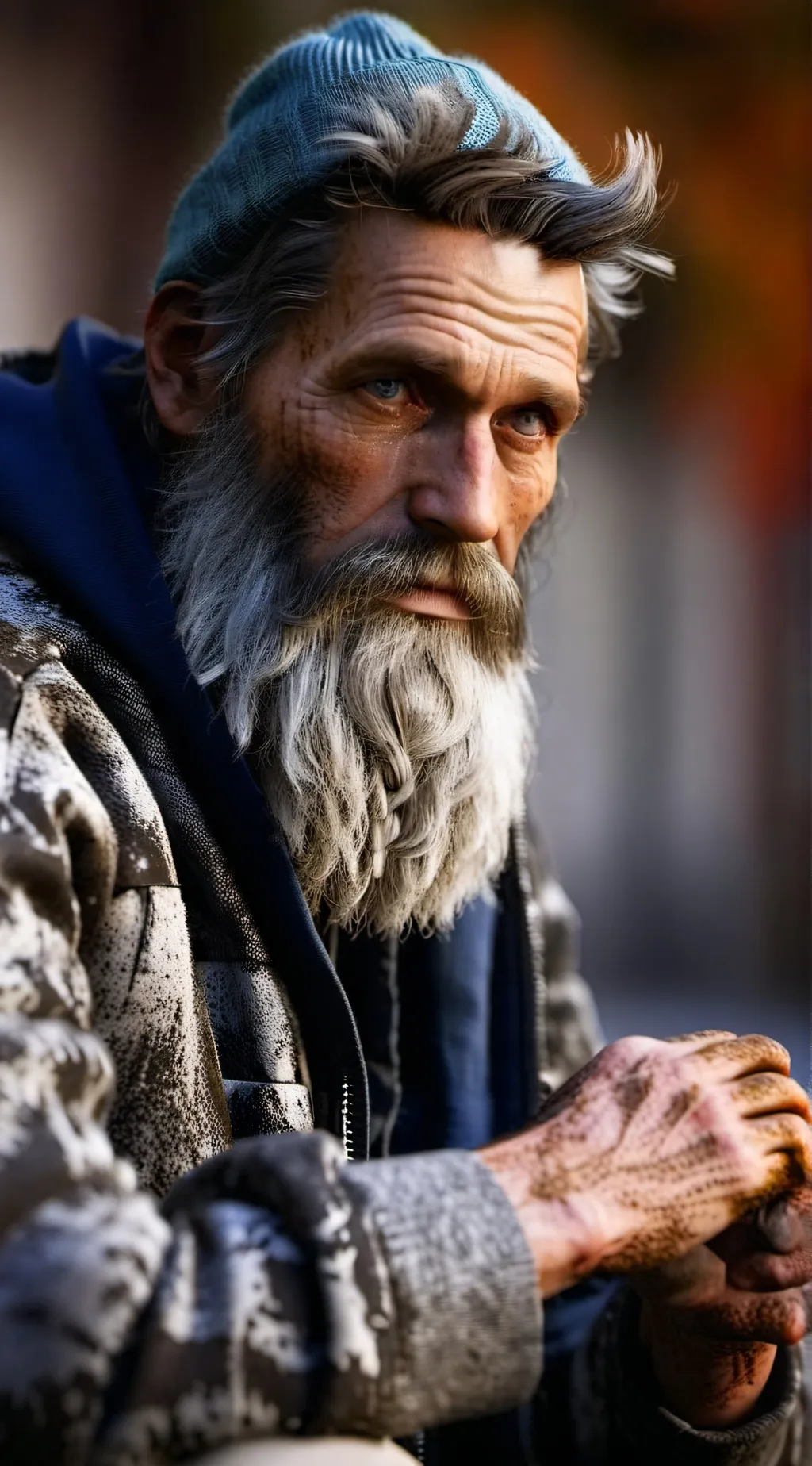 ai character: Homeless man background