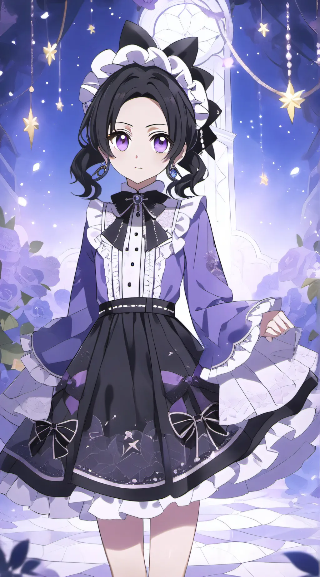 ai character: Shinobu maid dress background