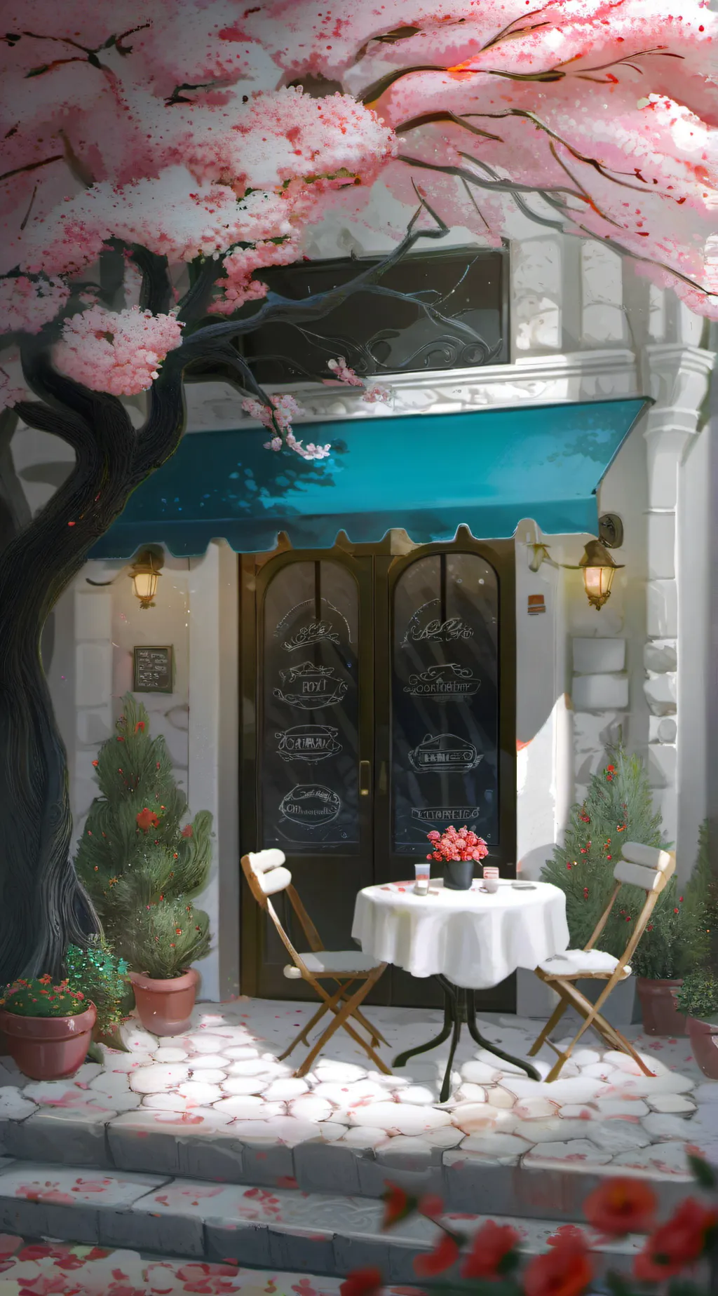ai character: cream cafe background