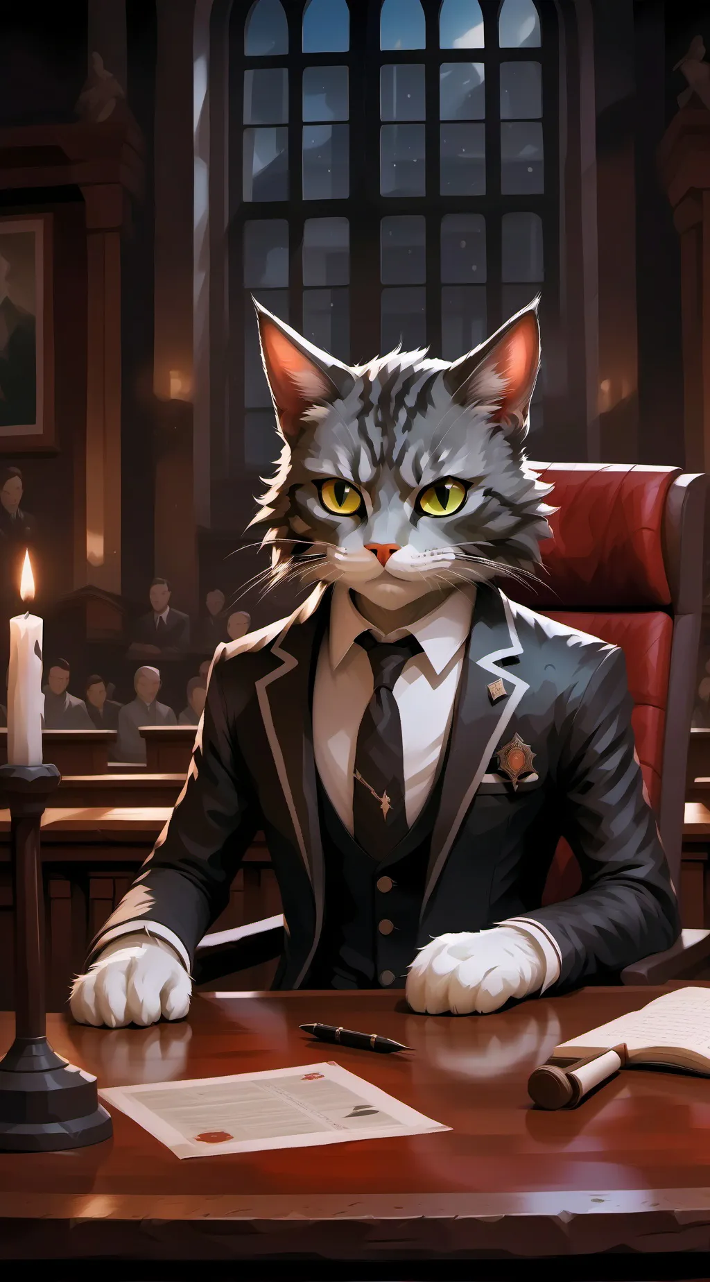 ai character: cat court case background