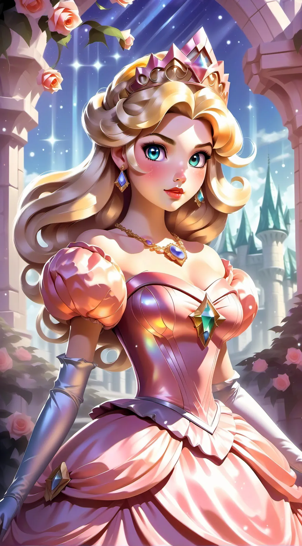 ai character: Princess peach  background